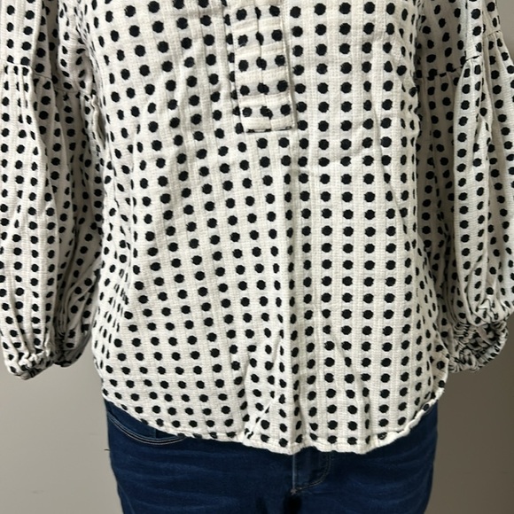 Velvet by Graham and Spencer White Black Embroidered Polka Dot Blouse XS - Picture 5 of 15